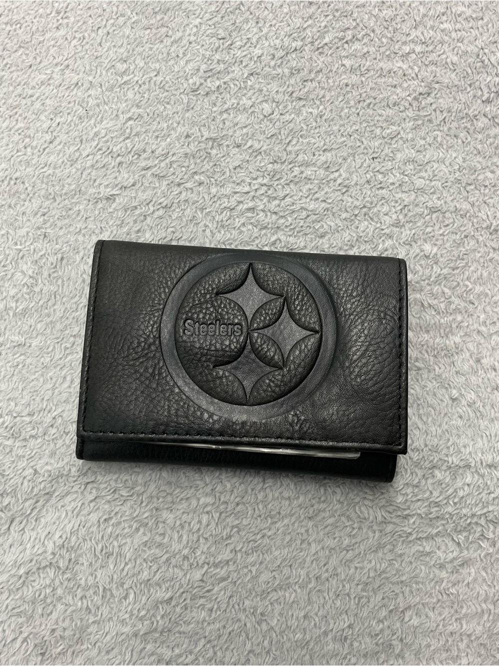 NFL Pittsburgh Steelers Embossed Black Leather Trifold Wallet